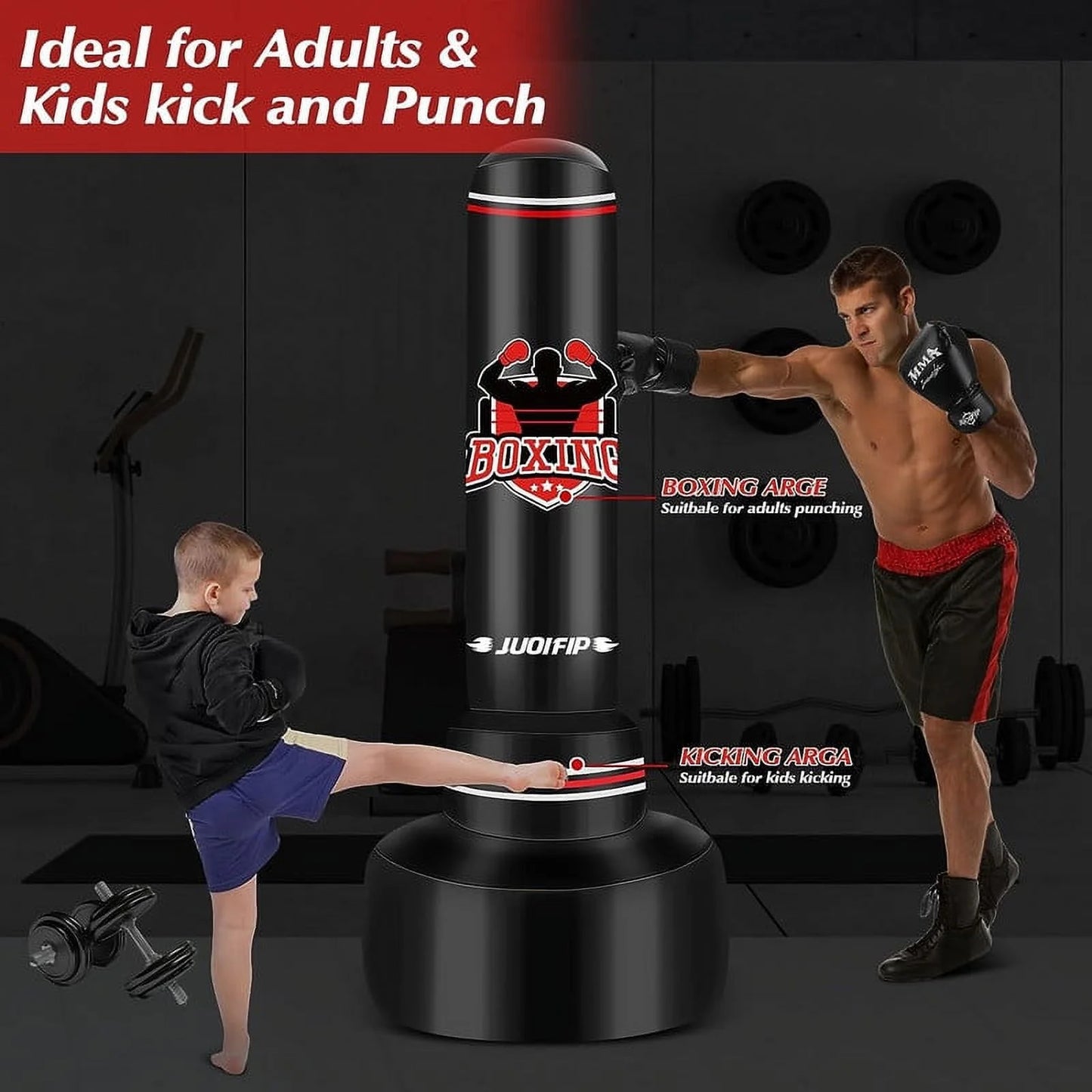 Freestanding Heavy Punching Bag Set with Gloves, Red