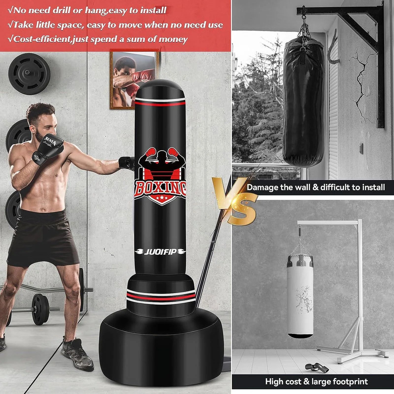 Freestanding Heavy Punching Bag Set with Gloves, Red